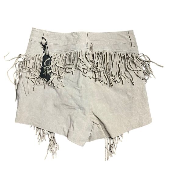 Leather Fringe Shorts 31/L Beige 100% Suede Boho Neutral Western Fall - Picture 6 of 6